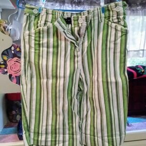 Jones New York Green and White Striped Shorts